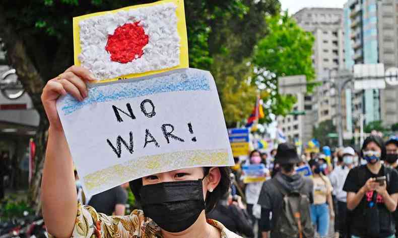 Manifestao contra a guerra da Rssia na Ucrnia em Taipei, capital de Taiwan