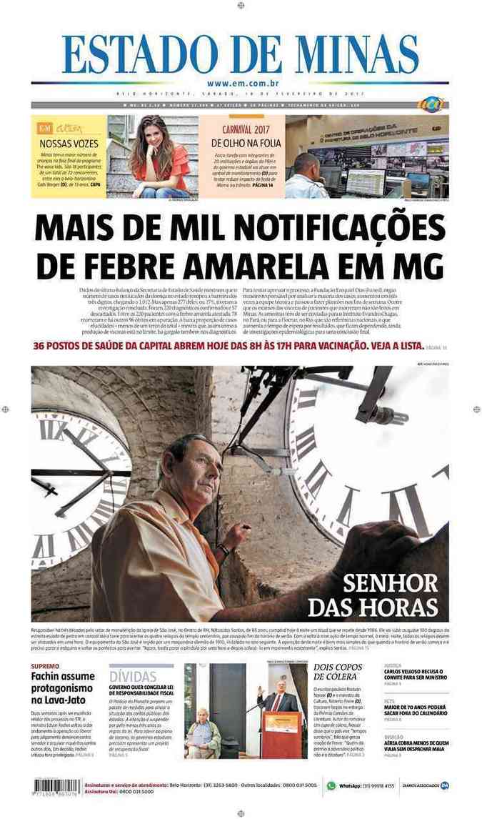 Confira a Capa do Jornal Estado de Minas do dia 18/02/2017