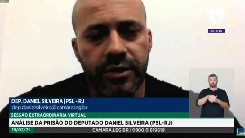 Silveira foi preso na noite de tera-feira (16/02), por ordem de Moraes, em flagrante delito por fazer ameaas a ministros do STF e ao Estado Democrtico de Direito.(foto: Tv Cmara/Reproduo)