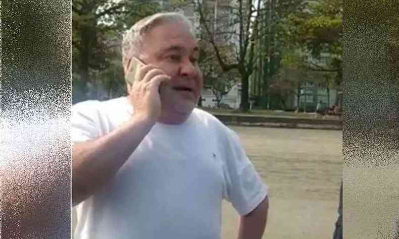 Desembargador Eduardo Siqueira no momento em que faz ligao ao celular e chama o guarda de 'analfabeto'(foto: Reproduo)