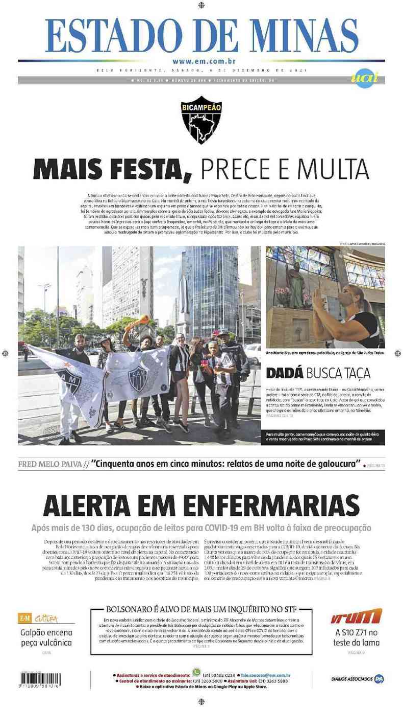 Confira a Capa do Jornal Estado de Minas do dia 04/12/2021