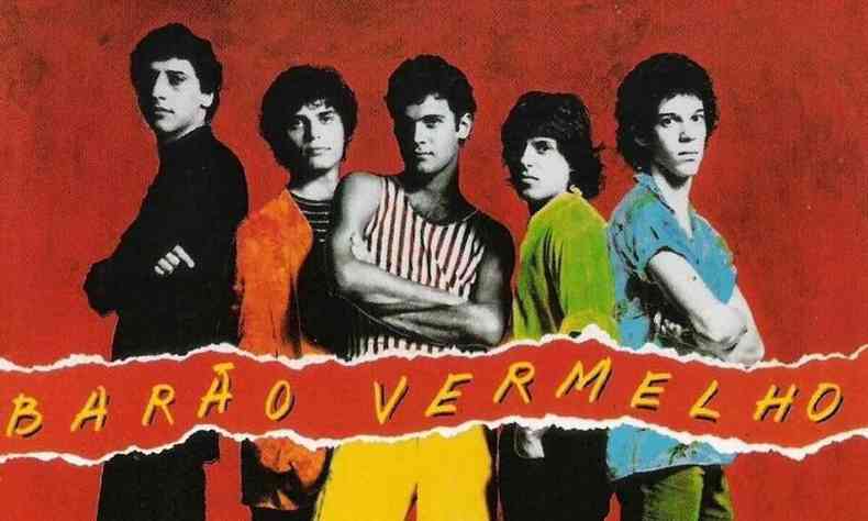 Foto de Guto Goffi, Frejat, Cazuza, Maurcio Barros e D Palmeira na capa do primeiro disco do Baro Vermelho