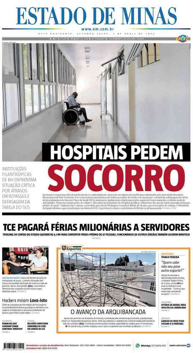Confira a Capa do Jornal Estado de Minas do dia 03/04/2017