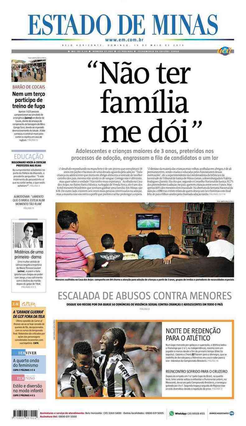 Confira a Capa do Jornal Estado de Minas do dia 19/05/2019(foto: Estado de Minas)
