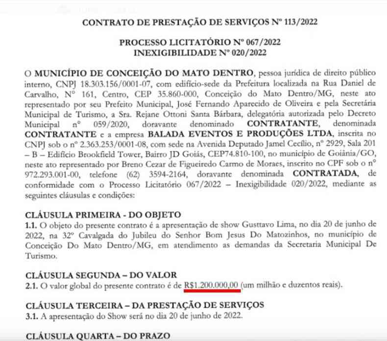 Prefeitura de Conceição do Mato Dentro pagará R$ 1,2 milhão por show de Gusttavo Lima