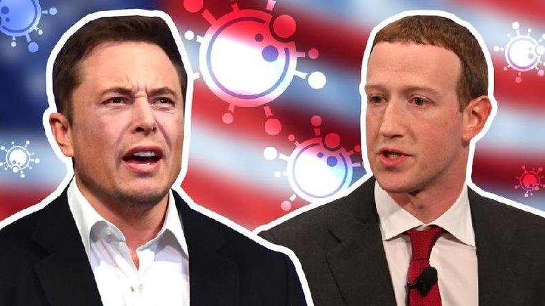 Elon Musk e Mark Zuckerberg t�m opini�es opostas sobre as medidas tomadas para lidar com a pandemia de coronav�rus.
