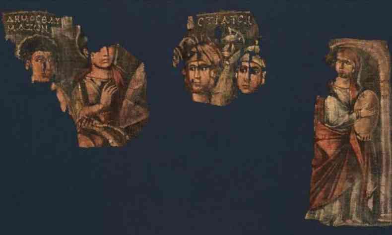 Figuras humanas em retalhos de linho egpcios datados de 250 antes de Cristo a 450 antes de Cristo