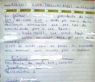 Carta do presidente da seo na qual votaria Beatriz comprova denncia da eleitora(foto: Arquivo pessoal)