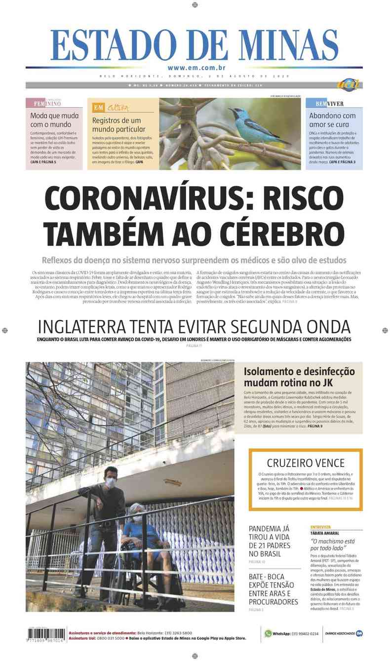 Confira a Capa do Jornal Estado de Minas do dia 02/08/2020(foto: Estado de Minas)