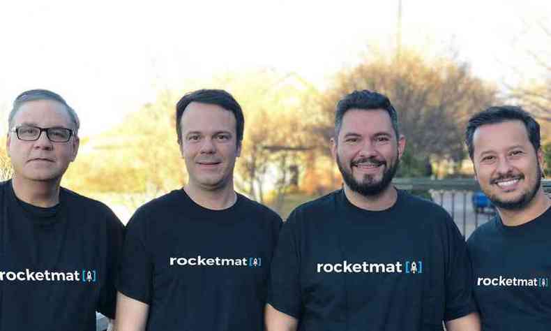 Fundadores da Rocketmat (da esquerda para a direita) Jason Gillespie, Pedro Lombardo, Paulo Nascimento e Tiago Machado.(foto: Rocketmat/divulgao)