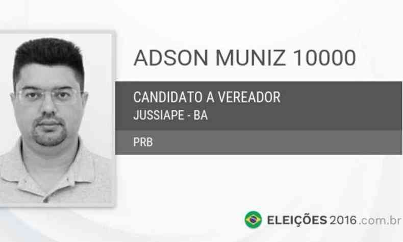 Santos  filiado ao Partido Republicano Brasileiro (PRB) e foi vereador do municpio de Jussiape (BA)(foto: Reproduo/Eleies 2016)