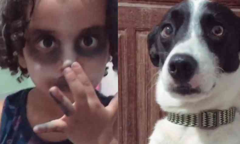 Garoto maquiado do meme Cantico ao lado de seu cachorro Francisco