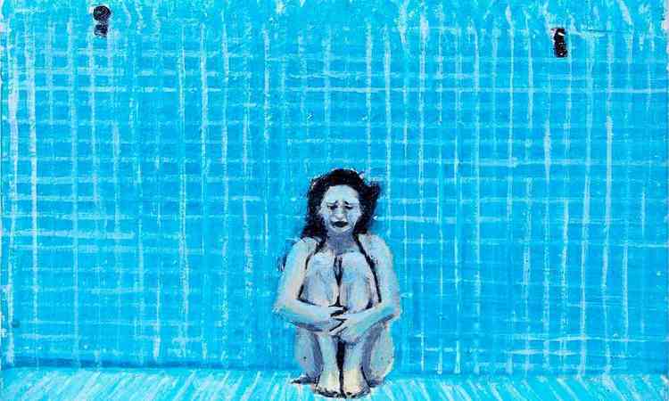 Pintura de mulher presa dentro de piscina
