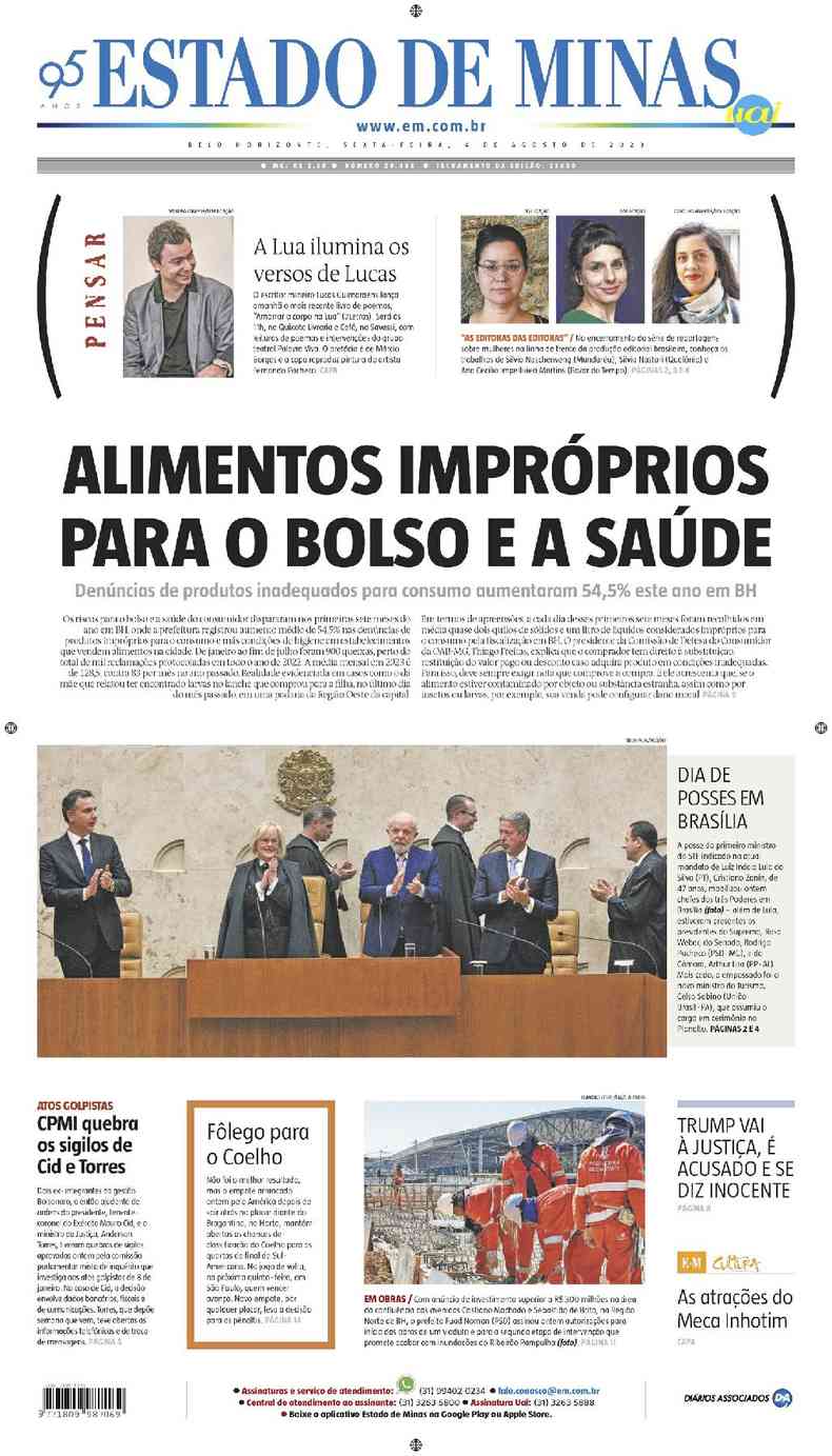 Confira a Capa do Jornal Estado de Minas do dia 10/08/2023