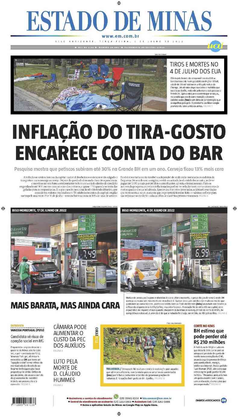 Confira a Capa do Jornal Estado de Minas do dia 05/07/2022