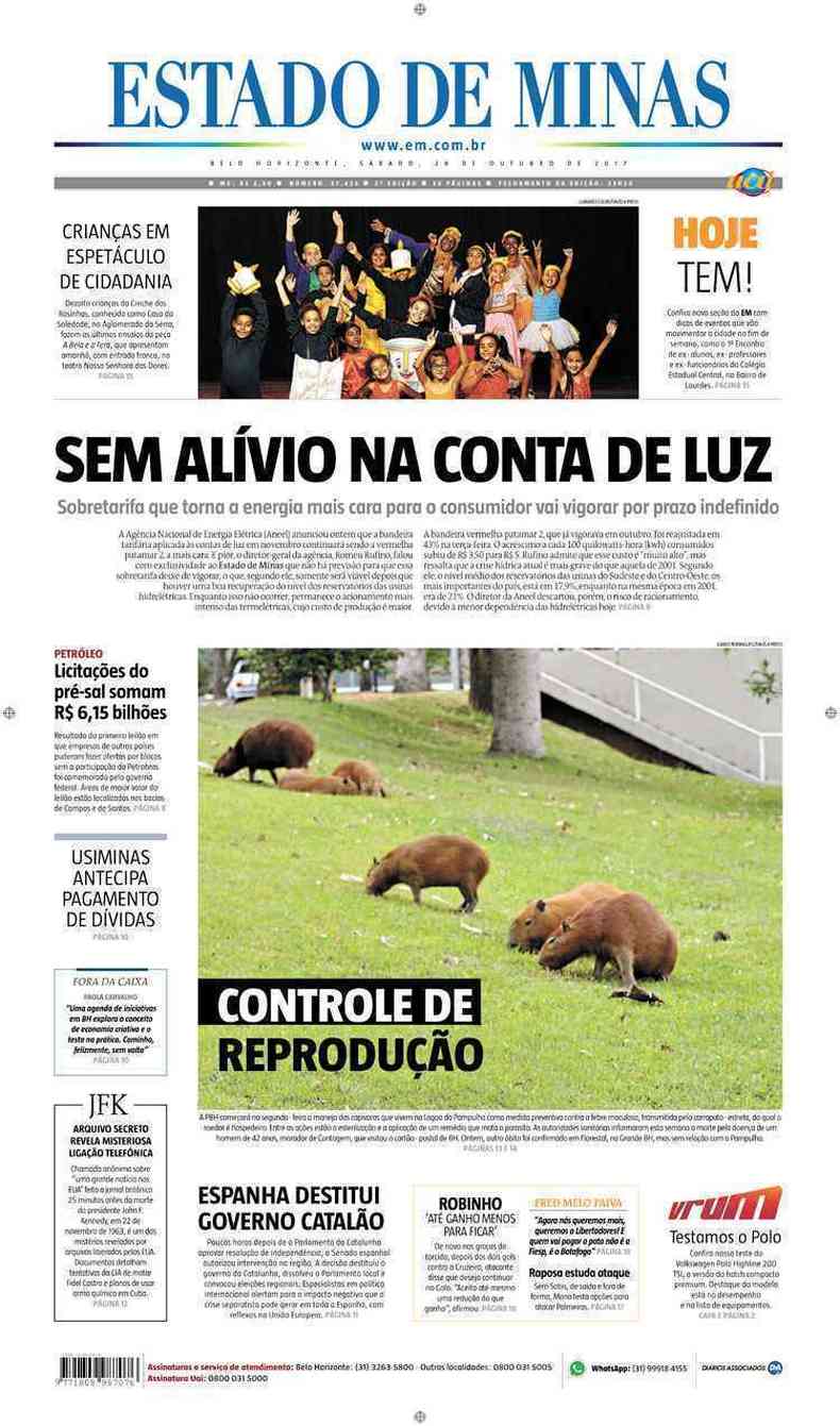 Confira a Capa do Jornal Estado de Minas do dia 28/10/2017