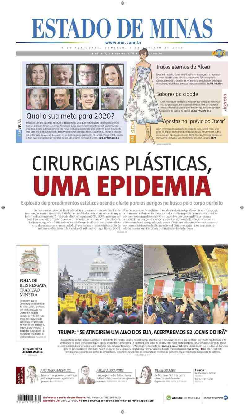 Confira a Capa do Jornal Estado de Minas do dia 05/01/2020(foto: Estado de Minas)