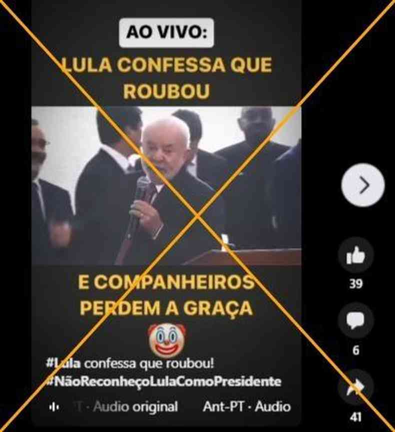 Captura de tela feita em 6 de junho de 2023 de uma publicao no Facebook