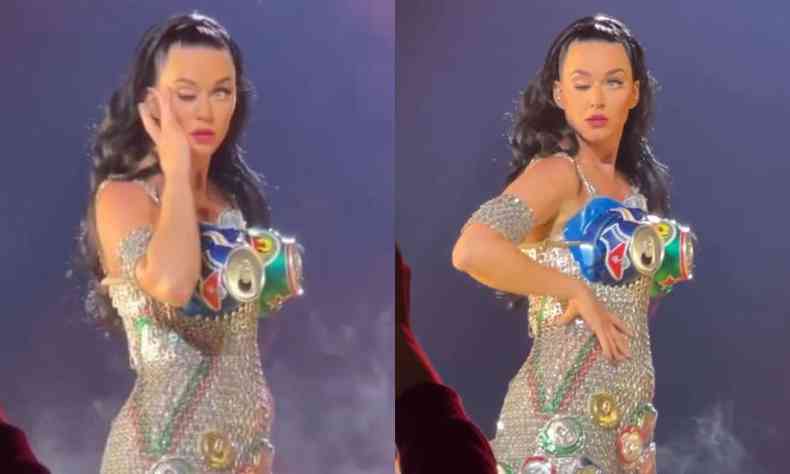 Katy Perry no consegue abrir o olho durante apresentao em Las Vegas