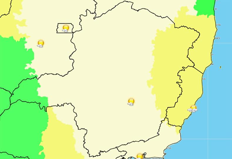 mapa meteorolgico do Inmet mostra tempo aberto em Minas gerais