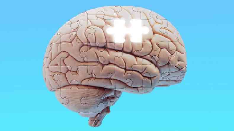 Ilustração de cérebro como um quebra-cabeça com peça faltando