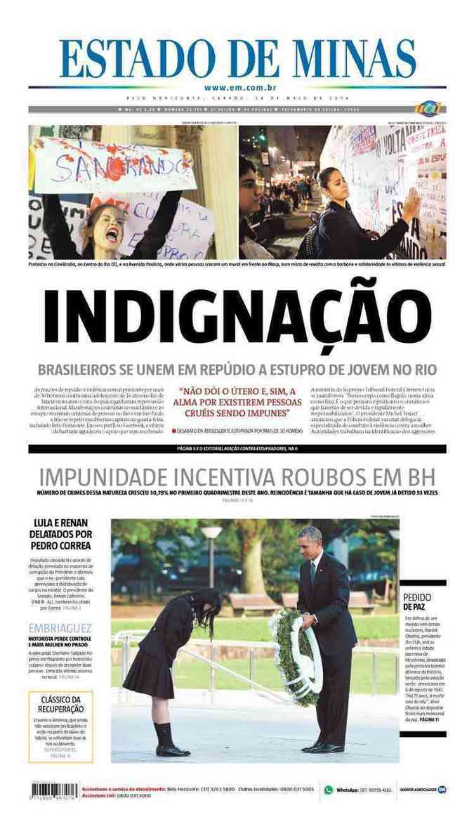 Confira a Capa do Jornal Estado de Minas do dia 28/05/2016