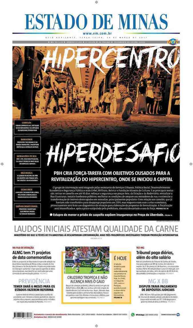 Confira a Capa do Jornal Estado de Minas do dia 28/03/2017