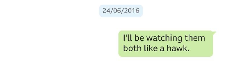 Mensagem escrita por Lucy Letby, datada de 24 de junho de 2016. Diz: Estarei vigiando os dois como um falc�o.