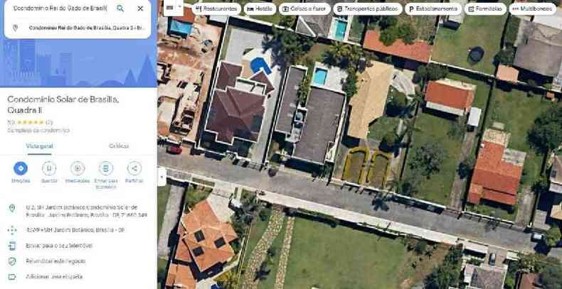 Casa de Bolsonaro, no Jardim Botnico, visto do google maps