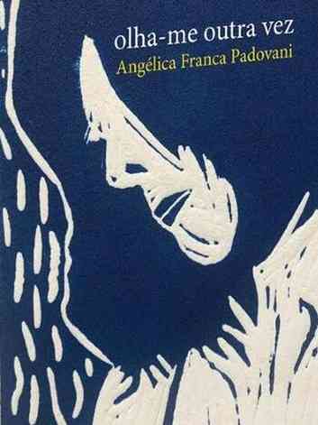Capa do livro Olha-me outra vez tem ilustrao com rosto de mulher em azul-marinho e branco