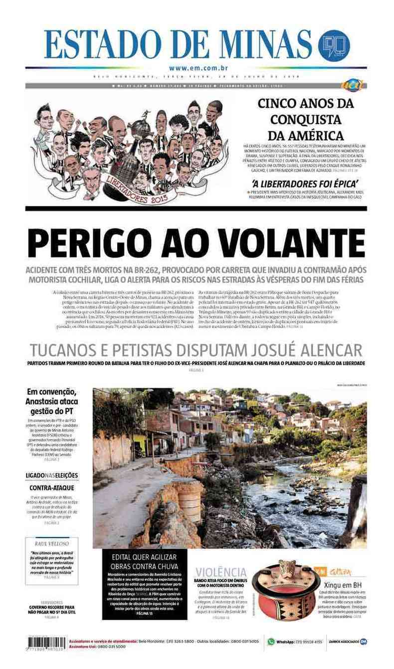 Confira a Capa do Jornal Estado de Minas do dia 24/07/2018