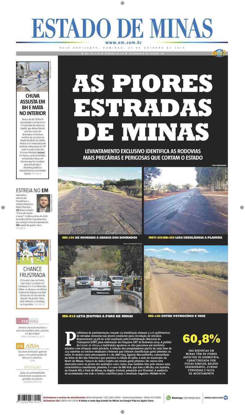 Confira a Capa do Jornal Estado de Minas do dia 27/10/2019(foto: Estado de Minas)