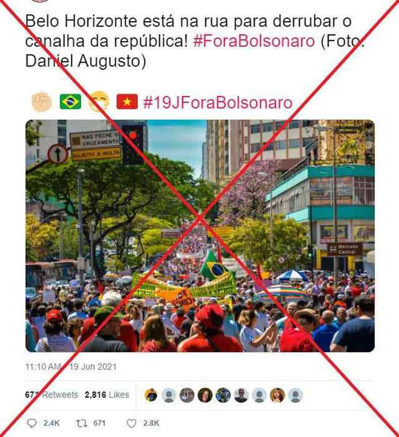 Captura de tela feita em 20 de junho de 2021 de uma publicao no Twitter