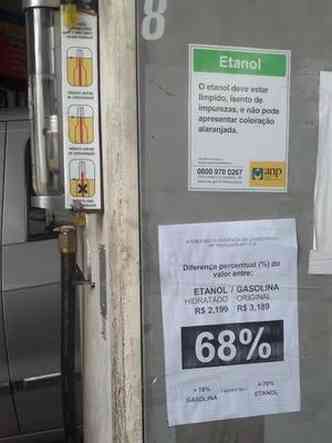 Posto na Rua Sapuca, no Bairro Floresta, Regio Leste de BH, mostra que o etanol j est mais competitivo(foto: Luana Cruz/EM/D.A Press)