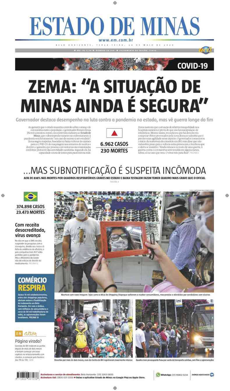 Confira a Capa do Jornal Estado de Minas do dia 26/05/2020(foto: Estado de Minas)