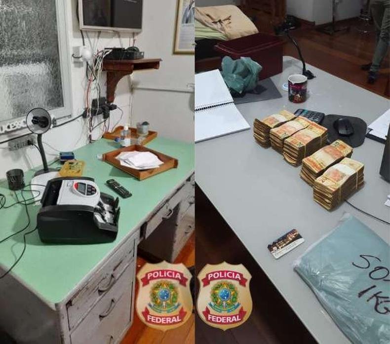 Casa de câmbio estaria fornecendo dólares para um envolvido com a entrada ilegal de imigrantes para os Estados Unidos(foto: Divulgação/Polícia Federal) Imagem das ações na operação da Polícia Federal