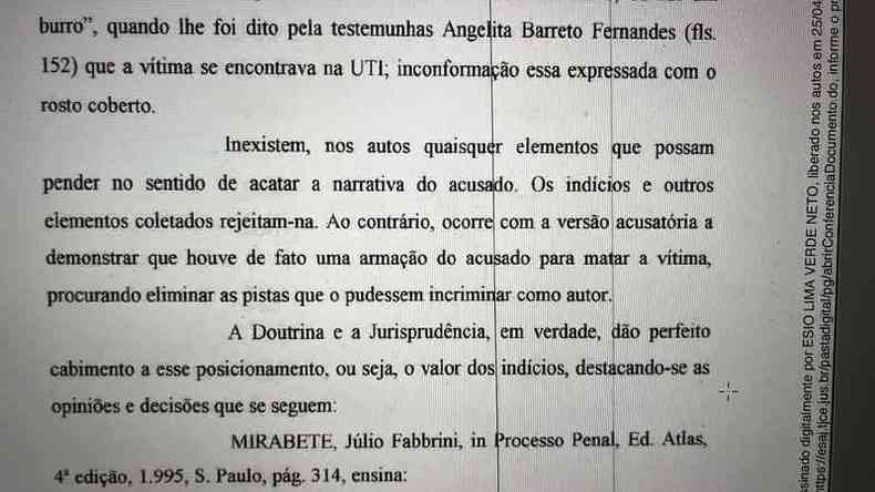 Captura de tela feita pelo Checamos em 23 de junho de 2022 de trecho do acórdão que não deu provimento ao recurso de apelação do ex-marido de Maria da Penha