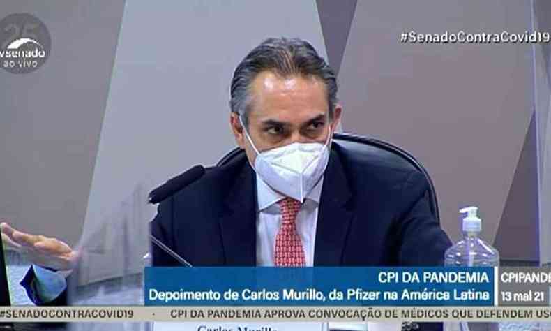 Carlos Murillo durante depoimento na CPI da COVID, no Senado Federal(foto: Reproduo/TV Senado)