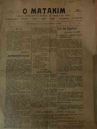 Exemplar raro de O Matakim, jornal que circulou no carnaval de 1909