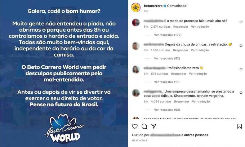 Em comentrios, internautas criticaram empresa por retratao: 'papel ridculo', 'quando o processo bate na porta', 'fazer piada com o exerccio da cidadania, com a democracia no  piada'