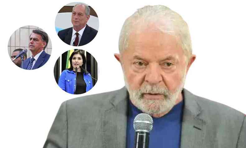 Fotomontagem com Lula, Bolsonaro, Tebet e Ciro