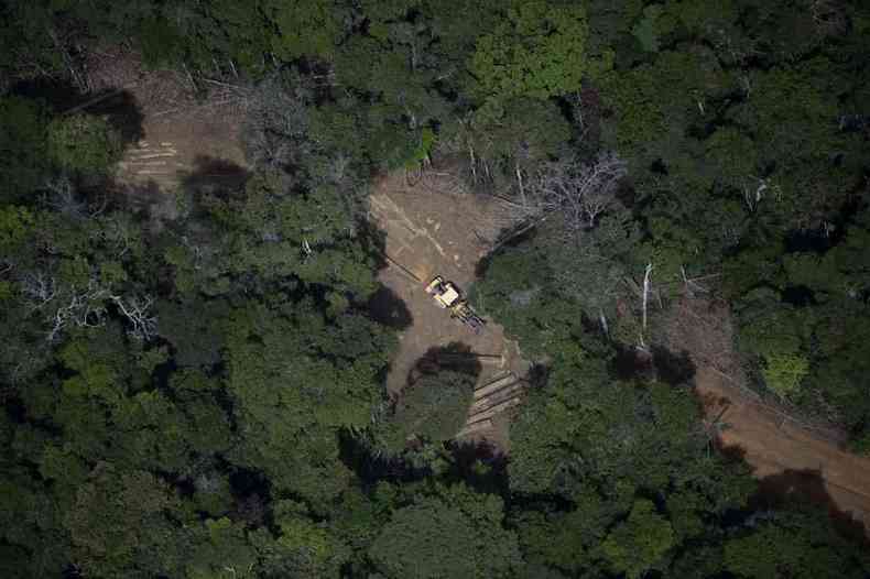 Imagem feita de avião, em viagem entre Manaus e Manicore, registrada em 6 de junho de 2022, de desmatamento na Amazônia
