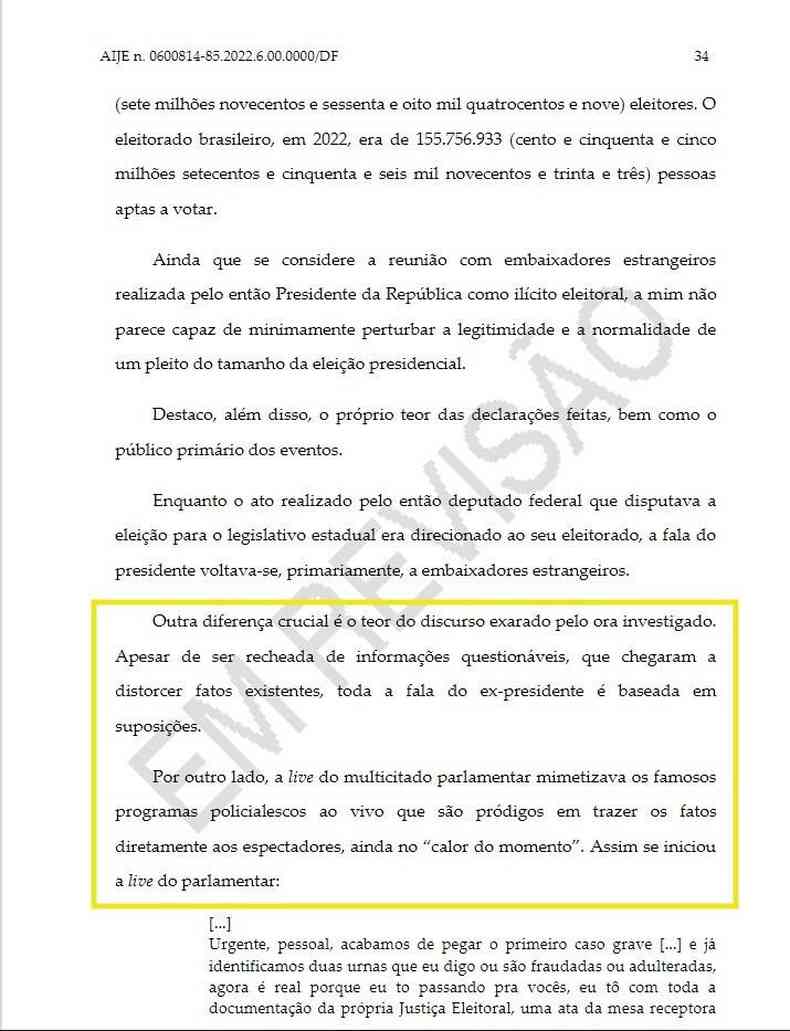 Captura de tela feita em 12 de julho de 2023 do relatrio do ministro Kassio Nunes Marques